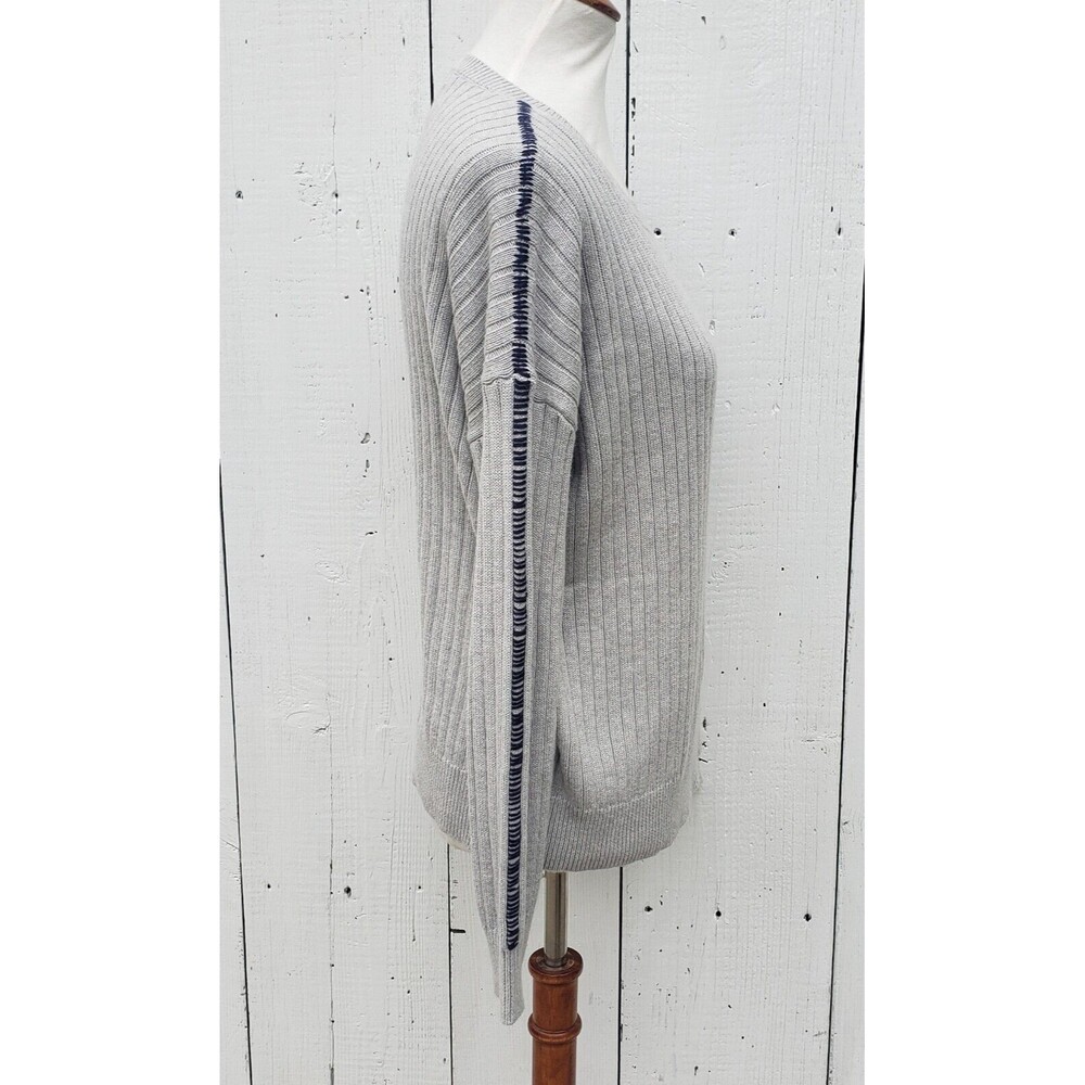 One Grey Day Women Grey Stripe Stretch Cotton Cashmere Knit Sweater Sz S